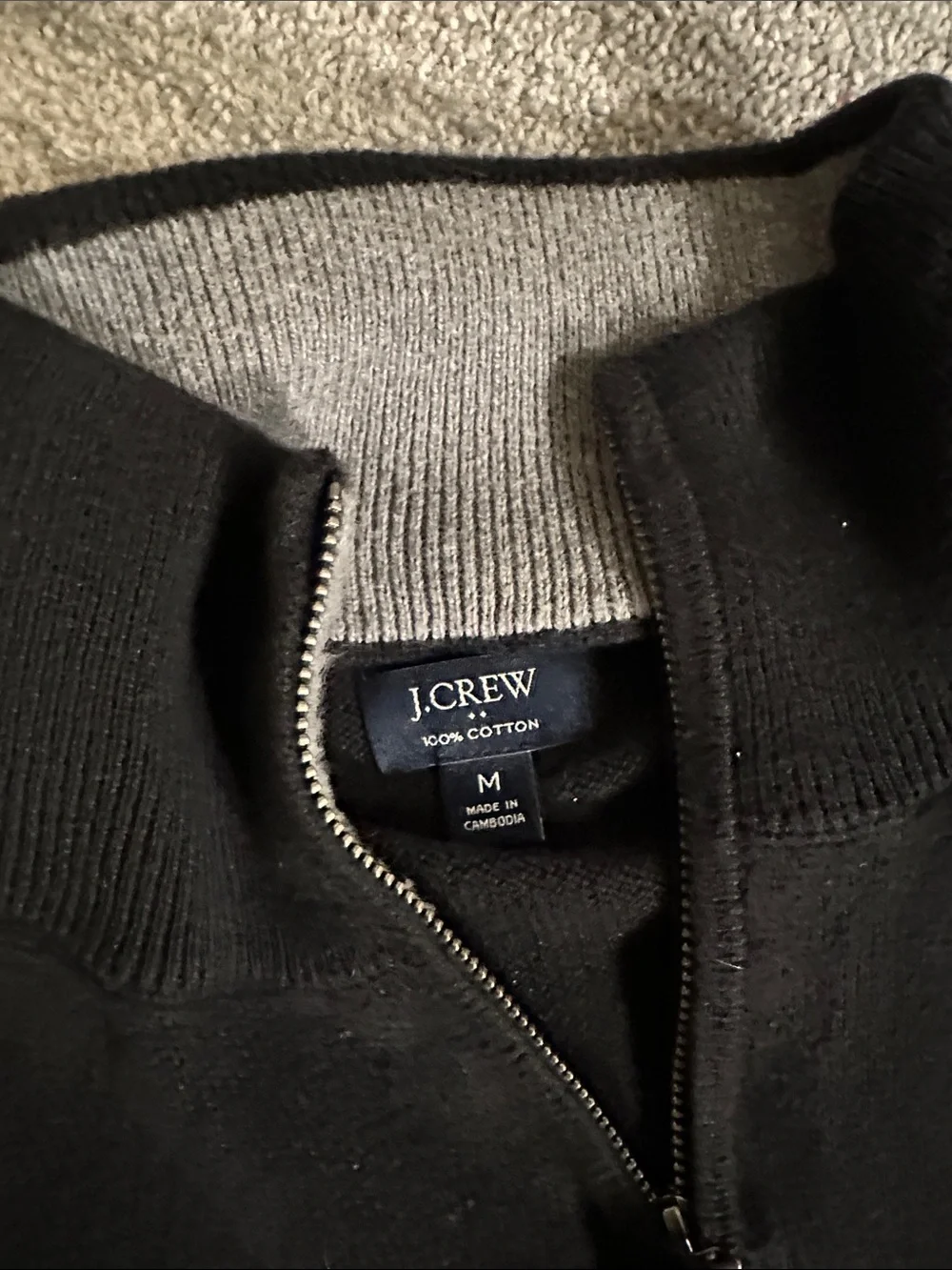 J. Crew Men's Black Half-Zip Sweater with Contrast Collar